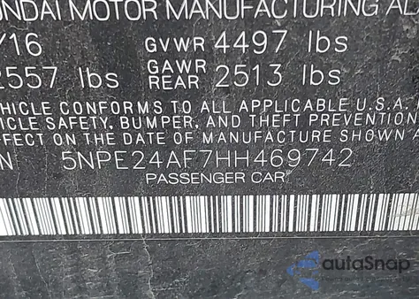 2017 Hyundai Sonata Se from USA, damaged, VIN 5NPE24AF7HH469742